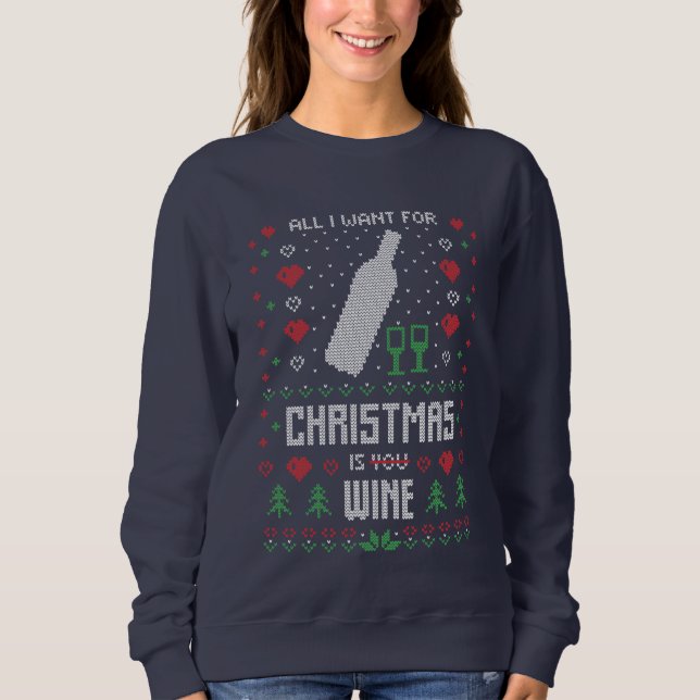 drôle de vin de Noël mauvais sweatshirt de pull (Devant)