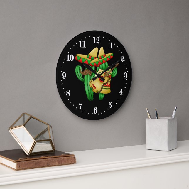 Drôle décor de cactus mexicains Grande horloge (Bureau)