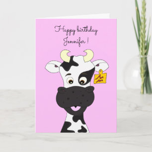 Drôle dessin de vache rose carte d'anniversaire
