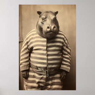 Drôle d'hippopotame détenu Impression vintage rétr