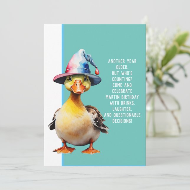 drôle d'invitation fête d'anniversaire carte de vo (Debout devant)