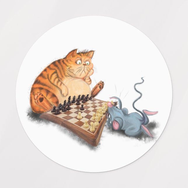 Drôle Étiquette Chat et souris Jouer aux échecs Ca (Design 3)