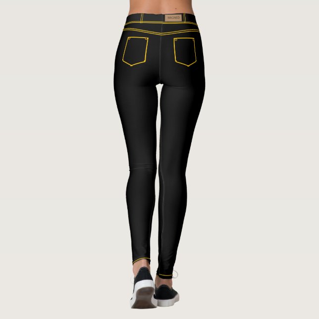 Drôle Faux femmes Jeans noirs Leggings (Dos)