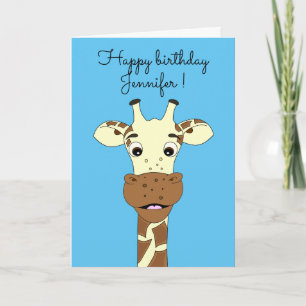 Drôle girafe dessin animé carte bleue anniversaire