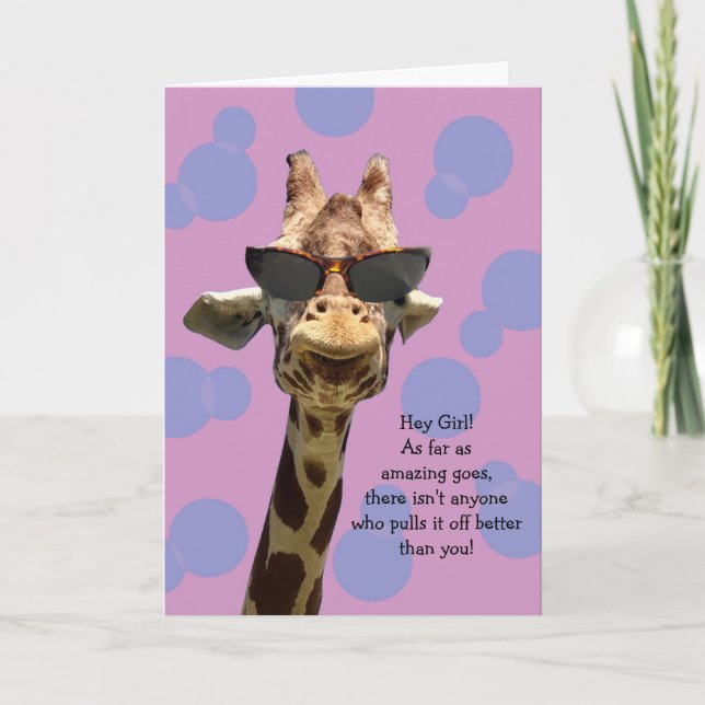 Drôle Giraffe Carte d'anniversaire pour fille (Devant)