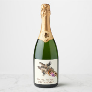 Drôle Giraffe Sparkling Vin Étiquette - Texte Pers
