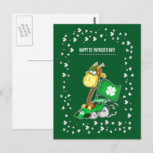 Drôle Giraffe St. Patrick's Day Cartes postales (Devant / Derrière)