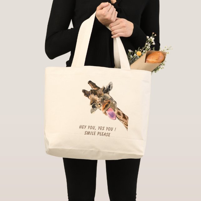 Drôle Giraffe Tongue Out Jouer Sac fourre-tout (Devant (produit))
