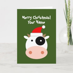 Drôle gras Père Noël dessin animé de vache carte d