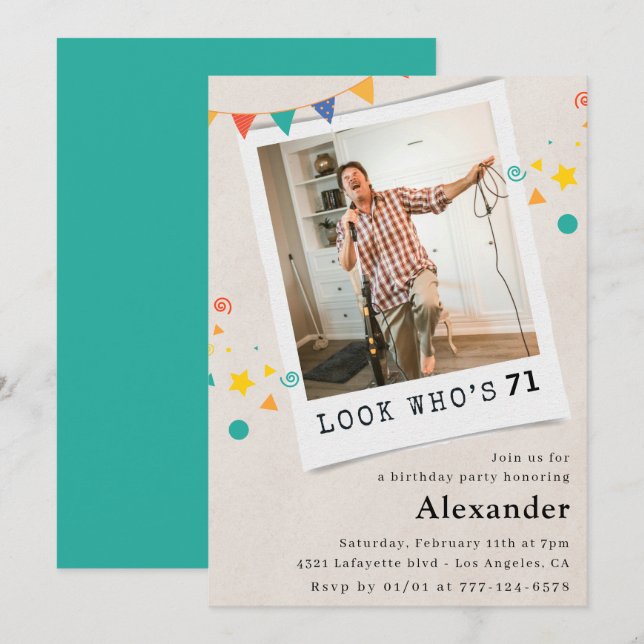 Drôle Hommes 71e anniversaire invitations Fun Phot (Devant / Derrière)