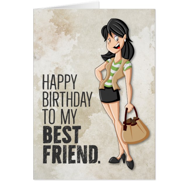 Drôle Illustré Chic Girl Bonne carte d'anniversair (Devant)