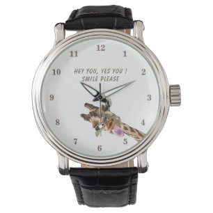 Drôle Joueur Montre de Giraffe Sourire - Texte Per