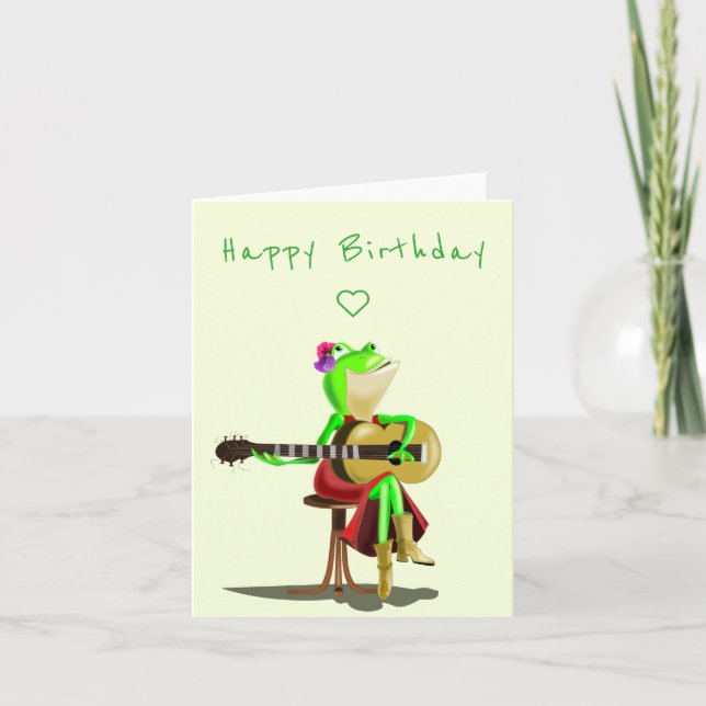 Drôle Joyeux Anniversaire Carte Frog avec Guitare (Devant)