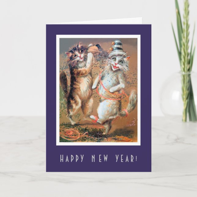 Drôle Joyeux Nouvel An Fête Carte Chats (Devant)