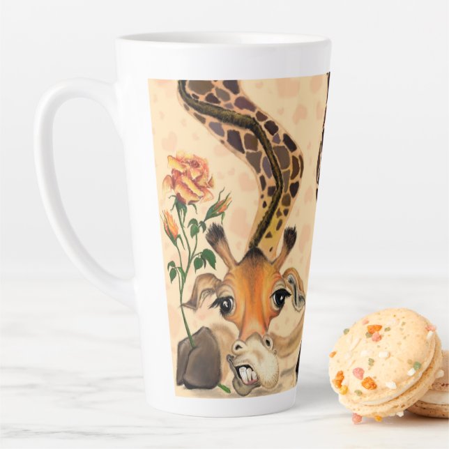 Drôle Latte Mug Cadeau Romantique Giraffe avec Ros (En situation)