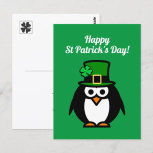 Drôle leprechaun pingouin Saint Patrick carte post