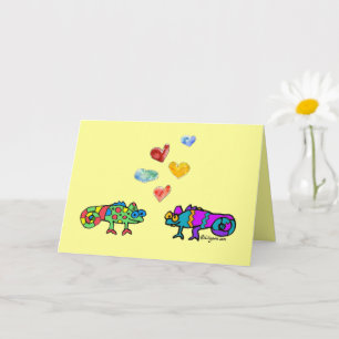 Drôle Love Iguanas Cartoon Carte de voeux pliée