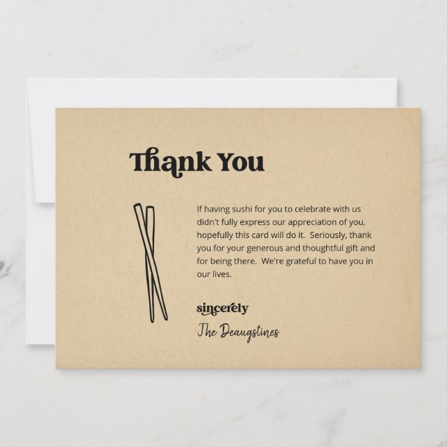 Drôle Mariage Sushi gratuit Carte de remerciements (Devant)