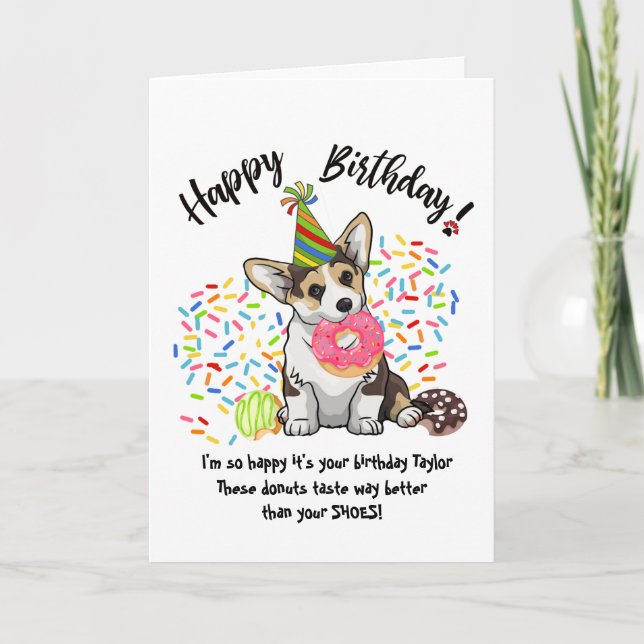 Drôle mignon Corgi Chien Carte d'Anniversaire Donu (Devant)