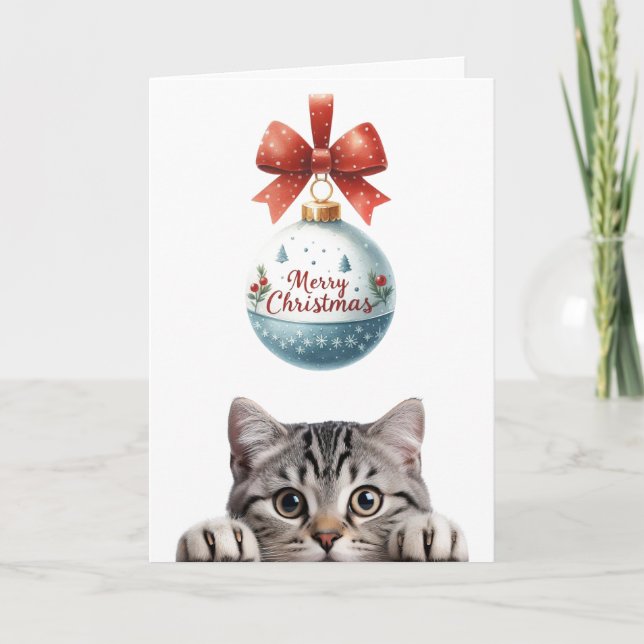 Drôle Mignonne Chat Noël Carte de voeux pliée (Devant)