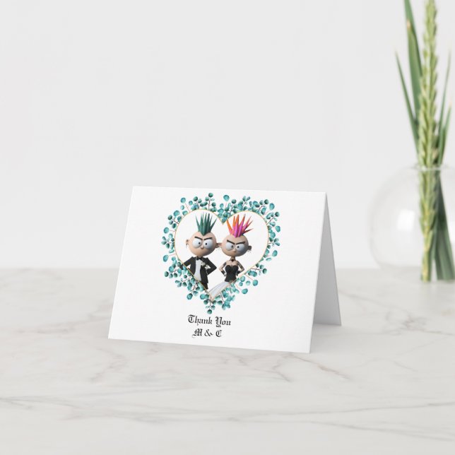 Drôle mignonne Punk Mariage Carte de remerciements (Devant)