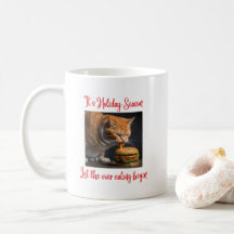 Drôle Noël Graisse Chat Mug Manger Burger