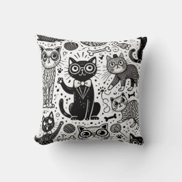 Drôle noir et blanc Motif de chat Coussin