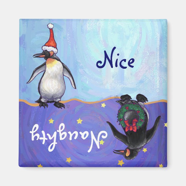 Drôle Penguin Naughty Nice Holiday Magnet (Devant)