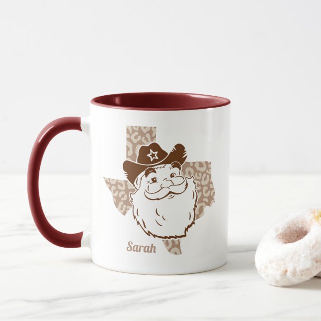 Drôle Père Noël Cowboy Texas Christmas Mug (Avec donut)