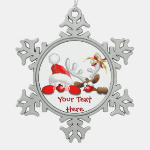 Drôle Père Noël et Reindeer Cartoon Ornement