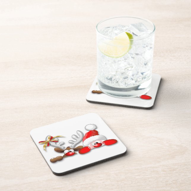 Drôle Père Noël et Reindeer Dessous de verre de de (Côté Droit)