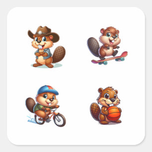 Drôle personnage de dessin de castor 4 Stickers Pa