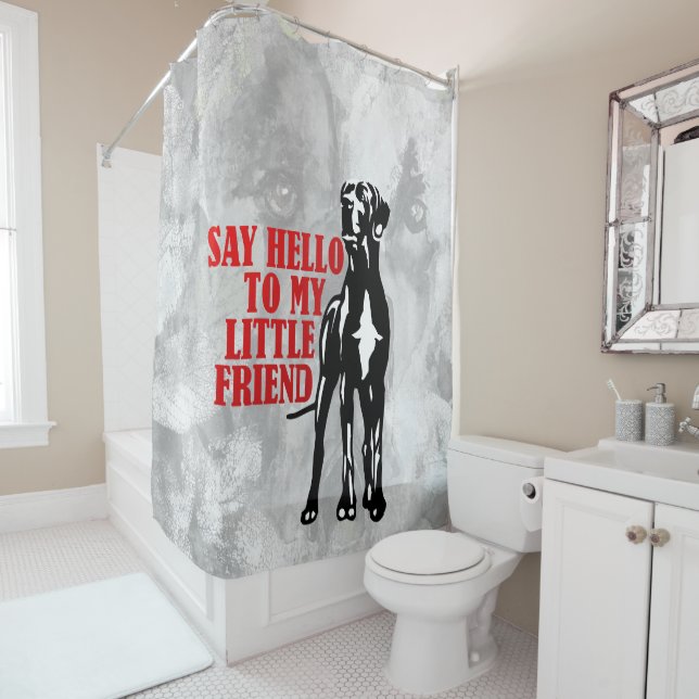 Drôle Petit Grand Dane Douche Rideau (En situation)