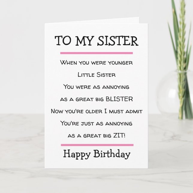 Drôle Petite Soeur Cheeky Verse Carte Anniversaire (Devant)