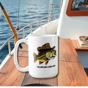 Drôle poisson basse de Mug avec un Casquette Cowbo