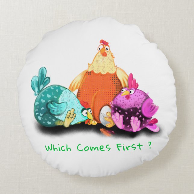 Drôle Poulets Coussin rond - Texte personnalisé (Dos)