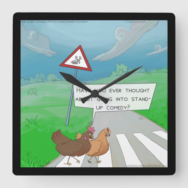 Drôle Poulets traversant la route Carré Horloge mu (Recto)