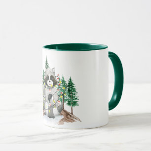 Drôle Raccoon Noël Mug à café à deux tons