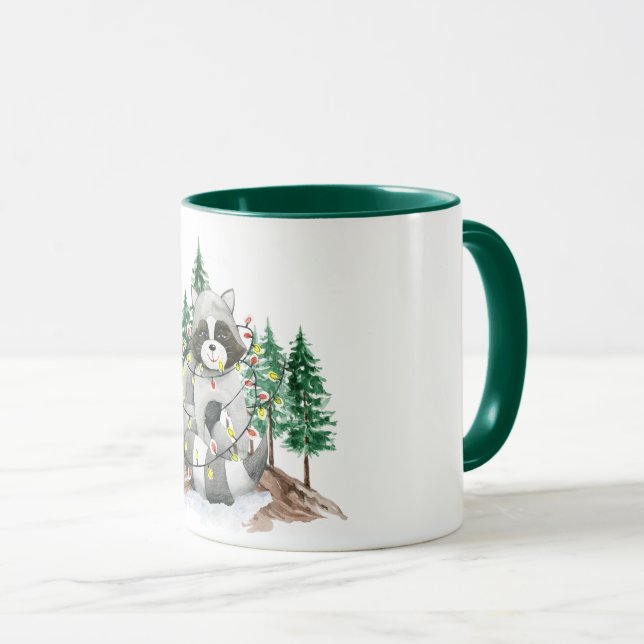 Drôle Raccoon Noël Mug à café à deux tons (Devant droit)