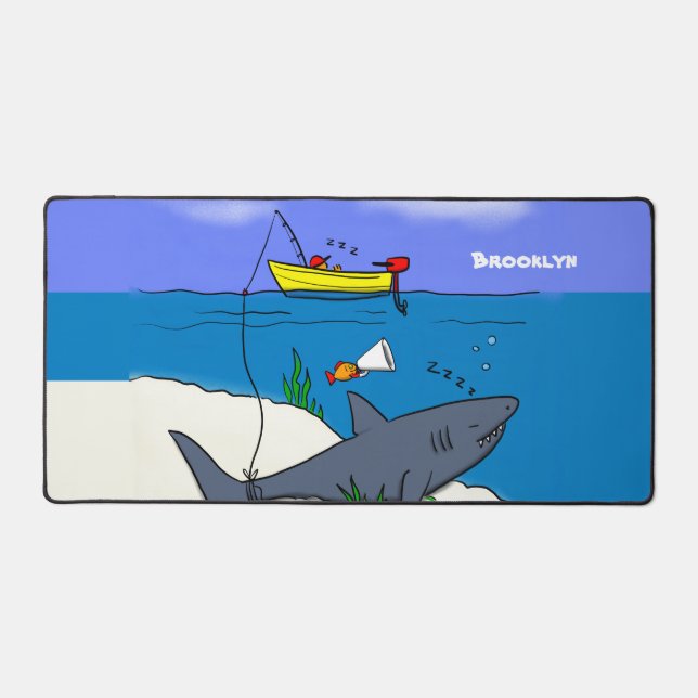 Drôle requin couché et dessin animé de pêche (Recto)