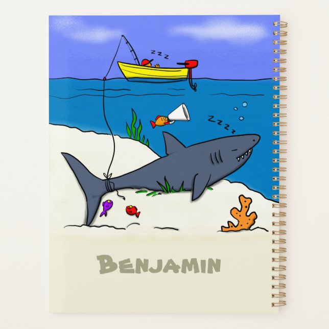 Drôle requin couché et dessin animé de pêche (Dos)