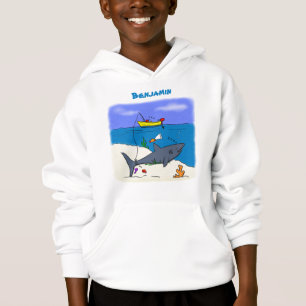 Drôle requin couché et dessin animé de pêche