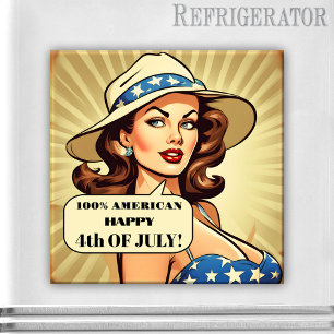 Drôle Retro Cartoon Pin-up 4 juillet Magnet