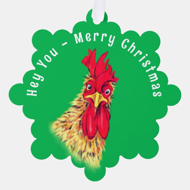 Drôle Rooster Ornement de Noël Carte Texte Personn (Recto)