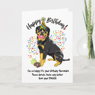 Drôle Rottweiler Chien Carte d'anniversaire Donuts