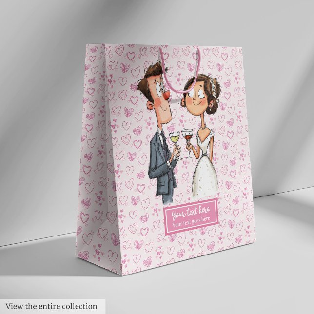 Drôle Sacs cadeau Mariage Quirky Carton personnali (Funny Quirky Wedding Gift Bag Personalized Cartoon)