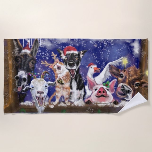Drôle serviette de plage de Noël (Devant)