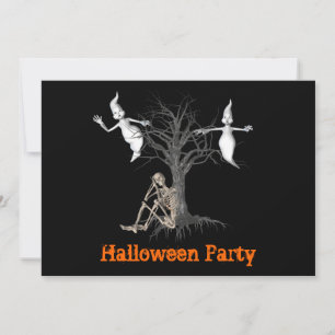 Drôle Skeleton Et Fantômes Invitation À Halloween