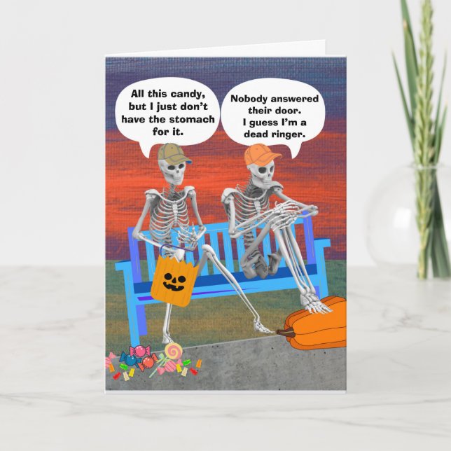 Drôle Skeletons d'Halloween sur la carte de banc (Devant)