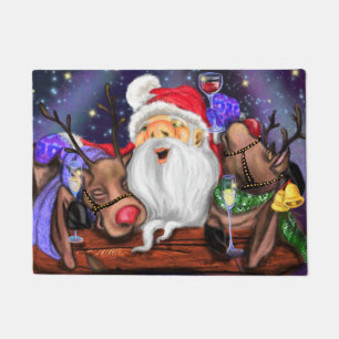 Drôle tapis de Noël Père Noël avec rennes